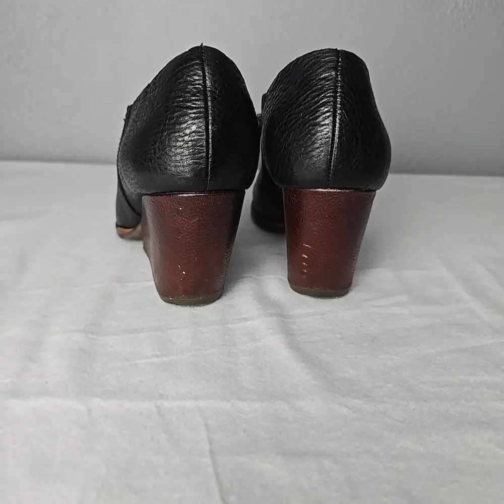 Kork-Ease Holmes Ankle Leather Wedge Heel Black Booties Size 8 Work Casual‎